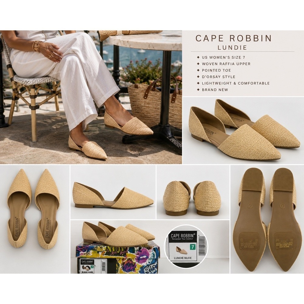 Cape Robbin Lundie Nude Woven Straw D'Orsay Pointed Toe Flats Womens 7 LX110042